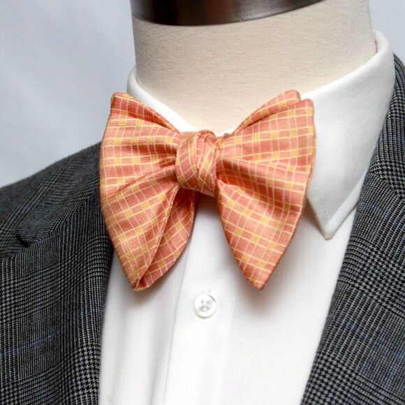 Men's Self-tied Bow Tie Orange Plaid Bow tie big Butterfly Bow tie S709 - Picture 6 of 13